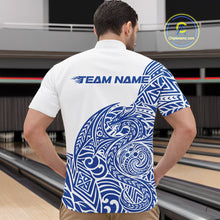 Load image into Gallery viewer, Custom Blue And White Tribal Dragon Men Bowling Quarter-Zip Shirt, Polynesian Bowling Shirt IPHW10342