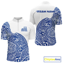 Load image into Gallery viewer, Custom Blue And White Tribal Dragon Men Bowling Quarter-Zip Shirt, Polynesian Bowling Shirt IPHW10342
