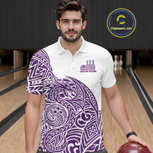 Load image into Gallery viewer, Custom Purple And White Tribal Dragon Men Bowling Polo Shirt, Polynesian Bowling Shirt IPHW10343