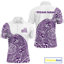 Load image into Gallery viewer, Custom Purple And White Tribal Dragon Men Bowling Polo Shirt, Polynesian Bowling Shirt IPHW10343