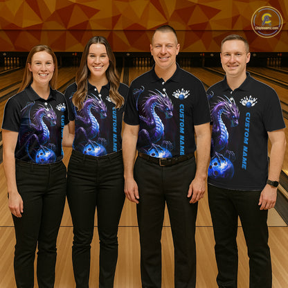 Personalized Blue Dragon Bowling Team Jerseys Men Polo Shirts Bowling League Shirts IPHW5353