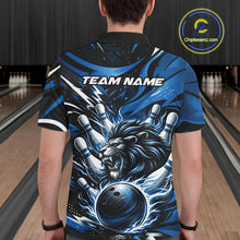 Load image into Gallery viewer, Custom Deep Blue Flame Bowling Ball Lion Bowling Jerseys, Lion Men Polo Bowling Shirt IPHW10349
