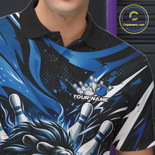 Load image into Gallery viewer, Custom Deep Blue Flame Bowling Ball Lion Bowling Jerseys, Lion Men Polo Bowling Shirt IPHW10349
