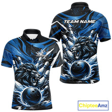 Load image into Gallery viewer, Custom Deep Blue Flame Bowling Ball Lion Bowling Jerseys, Lion Men Polo Bowling Shirt IPHW10349