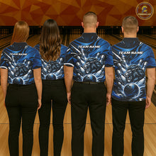 Load image into Gallery viewer, Custom Deep Blue Flame Bowling Ball Lion Bowling Jerseys, Lion Men Polo Bowling Shirt IPHW10349