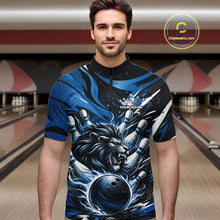 Load image into Gallery viewer, Custom Deep Blue Flame Bowling Ball Lion Bowling Jerseys, Lion Men Quarter-Zip Bowling Shirt IPHW10349