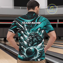Load image into Gallery viewer, Custom Turquoise Blue Flame Bowling Ball Lion Bowling Jersey, Lion Men Quarter-Zip Bowling Shirt IPHW10350