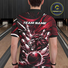 Load image into Gallery viewer, Custom Red Flame Bowling Ball Lion Bowling Jerseys, Lion Men Polo Bowling Shirt IPHW10351