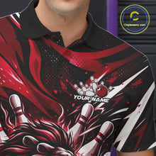 Load image into Gallery viewer, Custom Red Flame Bowling Ball Lion Bowling Jerseys, Lion Men Polo Bowling Shirt IPHW10351
