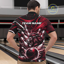 Load image into Gallery viewer, Custom Red Flame Bowling Ball Lion Bowling Jerseys, Lion Men Quarter-Zip Bowling Shirt IPHW10351