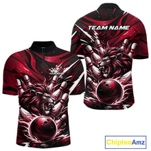 Load image into Gallery viewer, Custom Red Flame Bowling Ball Lion Bowling Jerseys, Lion Men Quarter-Zip Bowling Shirt IPHW10351