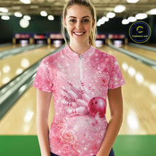 Load image into Gallery viewer, Custom Elegant Pink Butterfly And Roses Women Bowling Quarter-Zip Shirt, Ladies Outfit IPHW11142