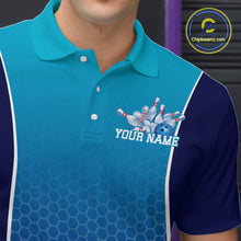 Load image into Gallery viewer, Custom Blue Bowling Team Polo Shirts For Men, Blue Bowling Jerseys Team Uniform IPHW9429