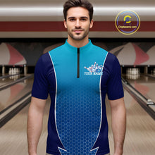 Load image into Gallery viewer, Custom Blue Bowling Team Quarter-Zip Shirts For Men, Blue Bowling Jerseys Team Uniform IPHW9429