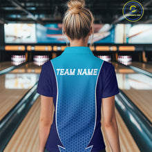 Load image into Gallery viewer, Custom Blue Bowling Team Quarter-Zip Shirts For Women, Blue Bowling Jerseys Team Uniform IPHW9429