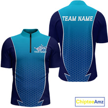 Load image into Gallery viewer, Custom Blue Bowling Team Quarter-Zip Shirts For Men, Blue Bowling Jerseys Team Uniform IPHW9429