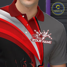 Load image into Gallery viewer, Custom Black, Red And Gray Flame Bowling Polo Shirts For Men, Bowling Team League Shirt IPHW9273