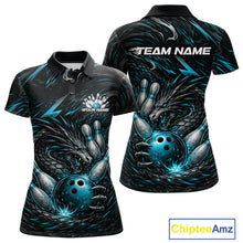 Load image into Gallery viewer, Custom Turquoise Blue Dragon Bowling Jerseys, Dragon Bowling Team Women Polo Shirt IPHW10363