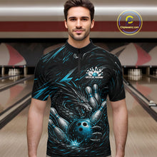 Load image into Gallery viewer, Custom Turquoise Blue Dragon Bowling Jerseys, Dragon Bowling Team Men Quarter-Zip Shirt IPHW10363