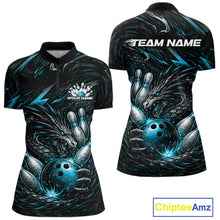 Load image into Gallery viewer, Custom Turquoise Blue Dragon Bowling Jersey, Dragon Bowling Team Women Quarter-Zip Shirt IPHW10363