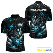 Load image into Gallery viewer, Custom Turquoise Blue Dragon Bowling Jerseys, Dragon Bowling Team Men Quarter-Zip Shirt IPHW10363