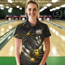 Load image into Gallery viewer, Custom Black And Gold Dragon Bowling Jerseys, Dragon Bowling Team Women Polo Shirt IPHW10364