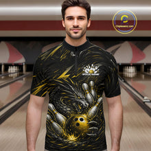 Load image into Gallery viewer, Custom Black And Gold Dragon Bowling Jerseys, Dragon Bowling Team Men Quarter-Zip Shirt IPHW10364