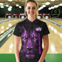 Load image into Gallery viewer, Custom Purple Thunder Lightning Lion Bowling Shirt For Women, Lion Bowling Team Jerseys IPHW10667