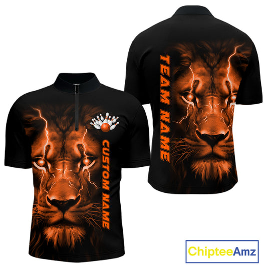 Custom Orange Thunder Lightning Lion Bowling Shirt For Men, Lion Bowling Team Jerseys IPHW10669