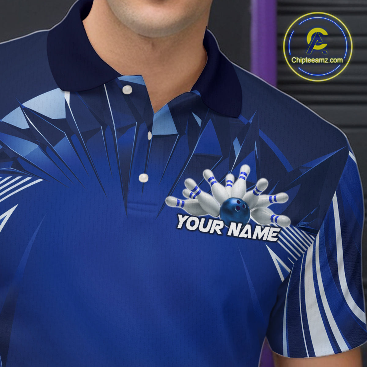 Custom Blue Bowling Tournament Bowling Polo Shirts For Men With Team Name IPHW9280