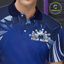Load image into Gallery viewer, Custom Blue Bowling Tournament Bowling Polo Shirts For Men With Team Name IPHW9280