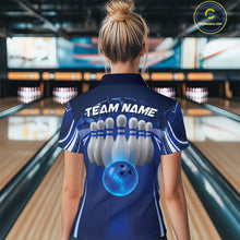 Load image into Gallery viewer, Custom Blue Bowling Tournament Bowling Polo Shirts For Women With Team Name IPHW9280