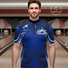 Load image into Gallery viewer, Custom Blue Bowling Tournament Bowling Quarter-Zip Shirts For Men With Team Name IPHW9280