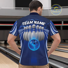 Load image into Gallery viewer, Custom Blue Bowling Tournament Bowling Quarter-Zip Shirts For Men With Team Name IPHW9280