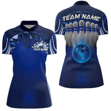 Load image into Gallery viewer, Custom Blue Bowling Tournament Bowling Women Quarter-Zip Shirts With Team Name IPHW9280