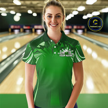 Load image into Gallery viewer, Custom Green Bowling Tournament Bowling Polo Shirts For Women With Team Name IPHW9281