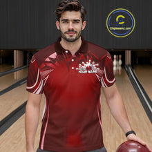 Load image into Gallery viewer, Custom Red Bowling Tournament Bowling Polo Shirts For Men With Team Name IPHW9282