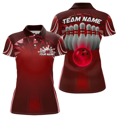 Custom Red Bowling Tournament Bowling Polo Shirts For Women With Team Name IPHW9282
