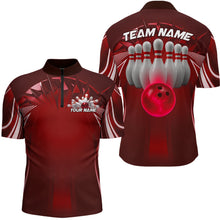 Load image into Gallery viewer, Custom Red Bowling Tournament Bowling Quarter-Zip Shirts For Men With Team Name IPHW9282