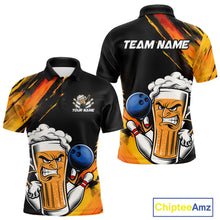 Load image into Gallery viewer, Custom Black And Yellow Funny Bowling And Beer Jerseys, Bowling Team Men Polo Shirts IPHW9605
