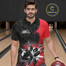 Load image into Gallery viewer, Custom Red Bowling Team Polo Shirts For Men, Bowling Pattern Bowling League Shirt IPHW9623
