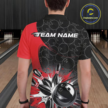 Load image into Gallery viewer, Custom Red Bowling Team Polo Shirts For Men, Bowling Pattern Bowling League Shirt IPHW9623