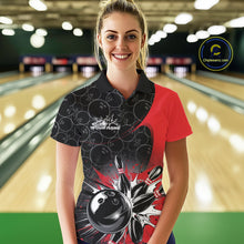 Load image into Gallery viewer, Custom Red Bowling Team Polo Shirts For Women, Bowling Pattern Bowling League Shirt IPHW9623