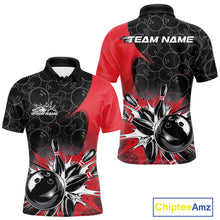 Load image into Gallery viewer, Custom Red Bowling Team Polo Shirts For Men, Bowling Pattern Bowling League Shirt IPHW9623