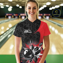 Load image into Gallery viewer, Custom Red Bowling Team Women Quarter Zip Shirt, Bowling Pattern Bowling League Shirt IPHW9623