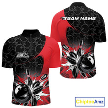 Load image into Gallery viewer, Custom Red Bowling Team Quarter-Zip Shirts For Men, Bowling Pattern Bowling League Shirt IPHW9623