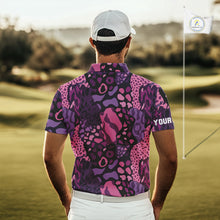 Load image into Gallery viewer, Pink and purple animal prints pattern Mens Golf Polo Shirts Custom Mens golf tops, golfing gifts NQS10243