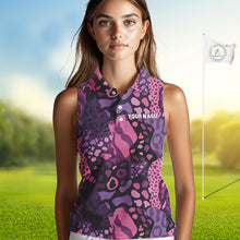 Load image into Gallery viewer, Pink and purple animal prints pattern Women Sleeveless Polo Shirt Custom ladies golf tops, golf gifts NQS10243