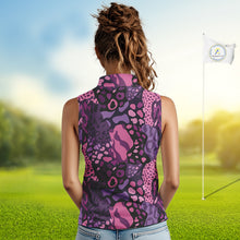 Load image into Gallery viewer, Pink and purple animal prints pattern Women Sleeveless Polo Shirt Custom ladies golf tops, golf gifts NQS10243