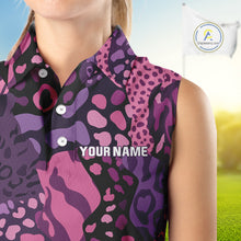 Load image into Gallery viewer, Pink and purple animal prints pattern Women Sleeveless Polo Shirt Custom ladies golf tops, golf gifts NQS10243